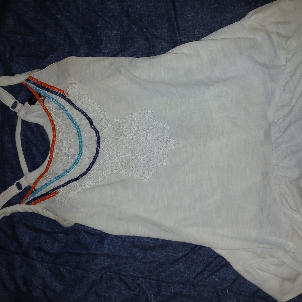 Almost Famous White Sleeveless Top with Multicolor Trim